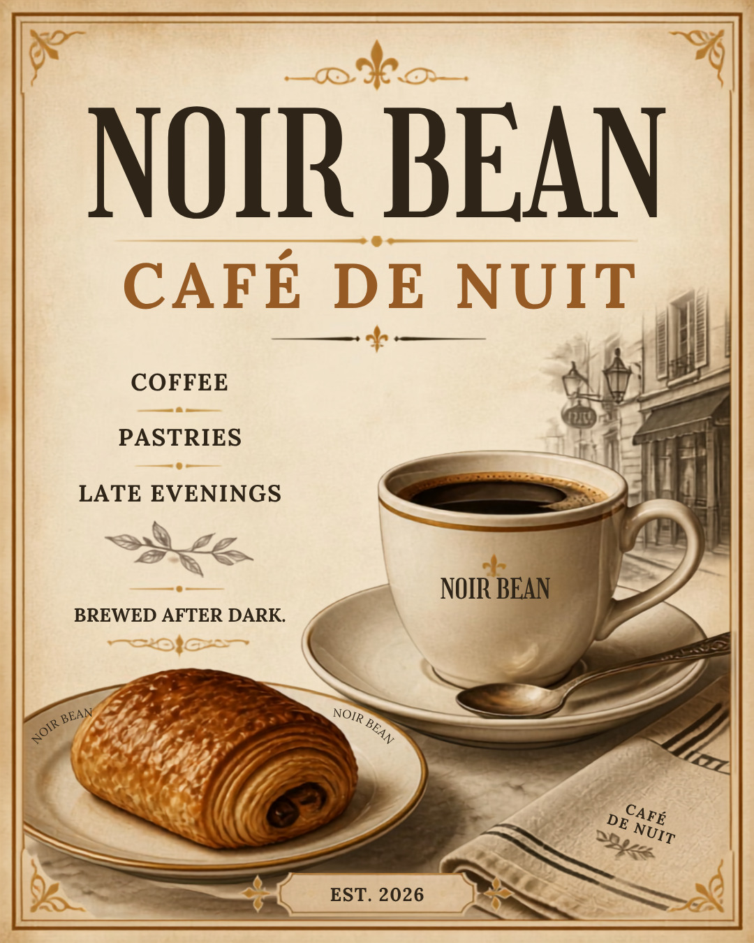 NOIR BEAN retro European café poster